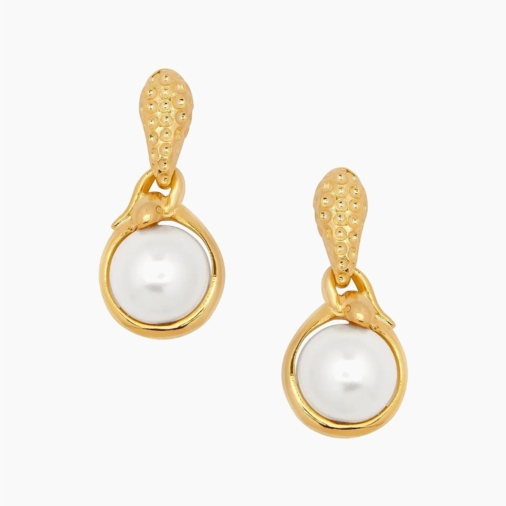 NWT Oscar de la Renta 14K-Gold-Plated & Imitation Pearl Snake Drop Earrings.